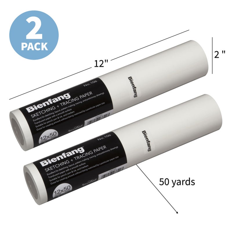Bienfang Sketching & Tracing Paper Roll, White, 12 Inches x 50 Yards (2-Pack) - for Drawing, Trace, Sketch, Sewing Pattern - Image 3